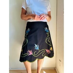 Vintage 90s Womens Skirt Size Small Basil & Maude Embroidery A lIne Midi Fit
